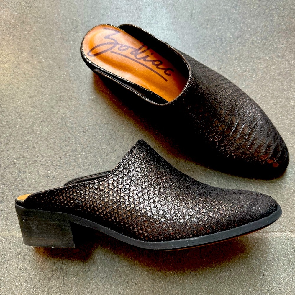 Zodiac black bronze brown genuine leather clog, mule, slide, sz 8.